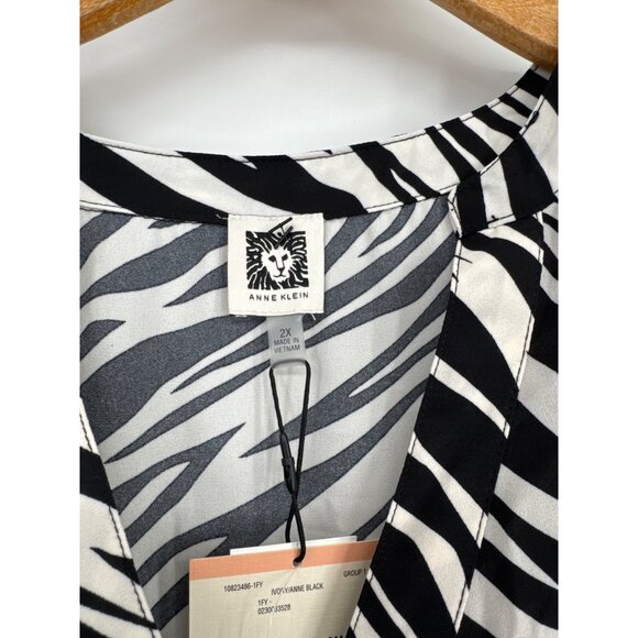 Anne Klein Womens Zebra Print split Neck Blouse size 2X plus black new $89 - Picture 3 of 8